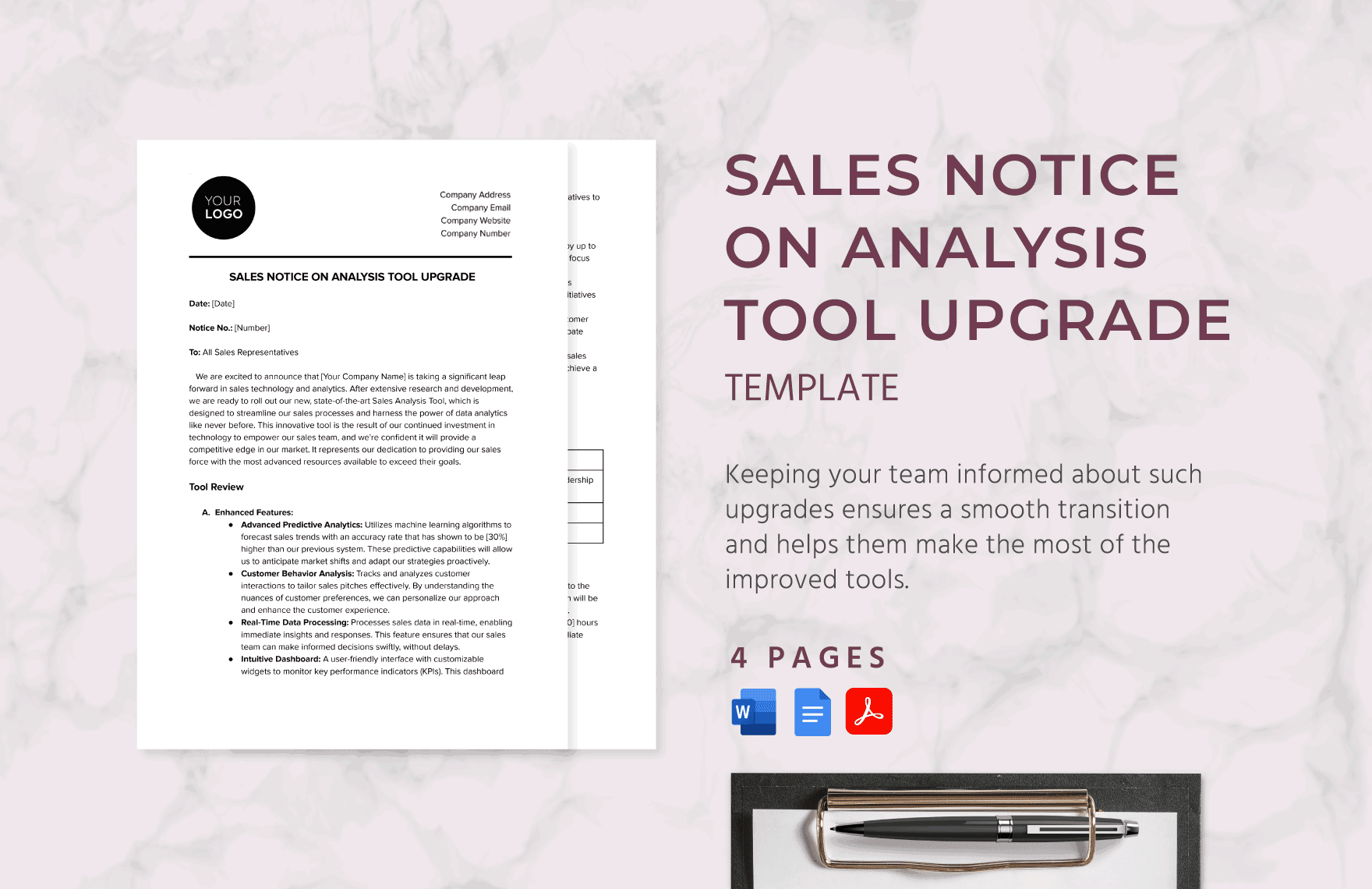 Sales Notice on Analysis Tool Upgrade Template in Word, Google Docs, PDF