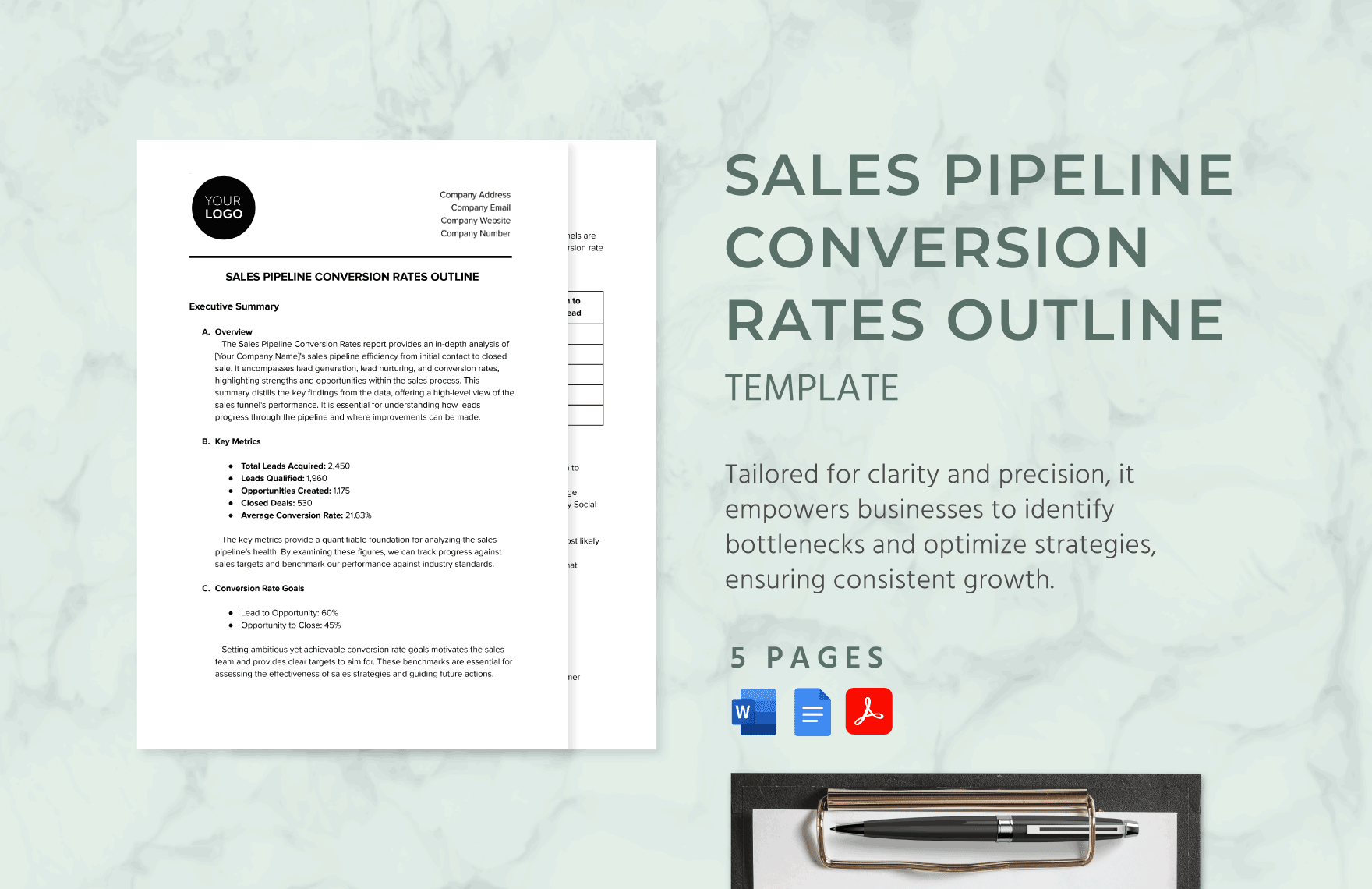 Sales Pipeline Conversion Rates Outline Template in Word, Google Docs, PDF