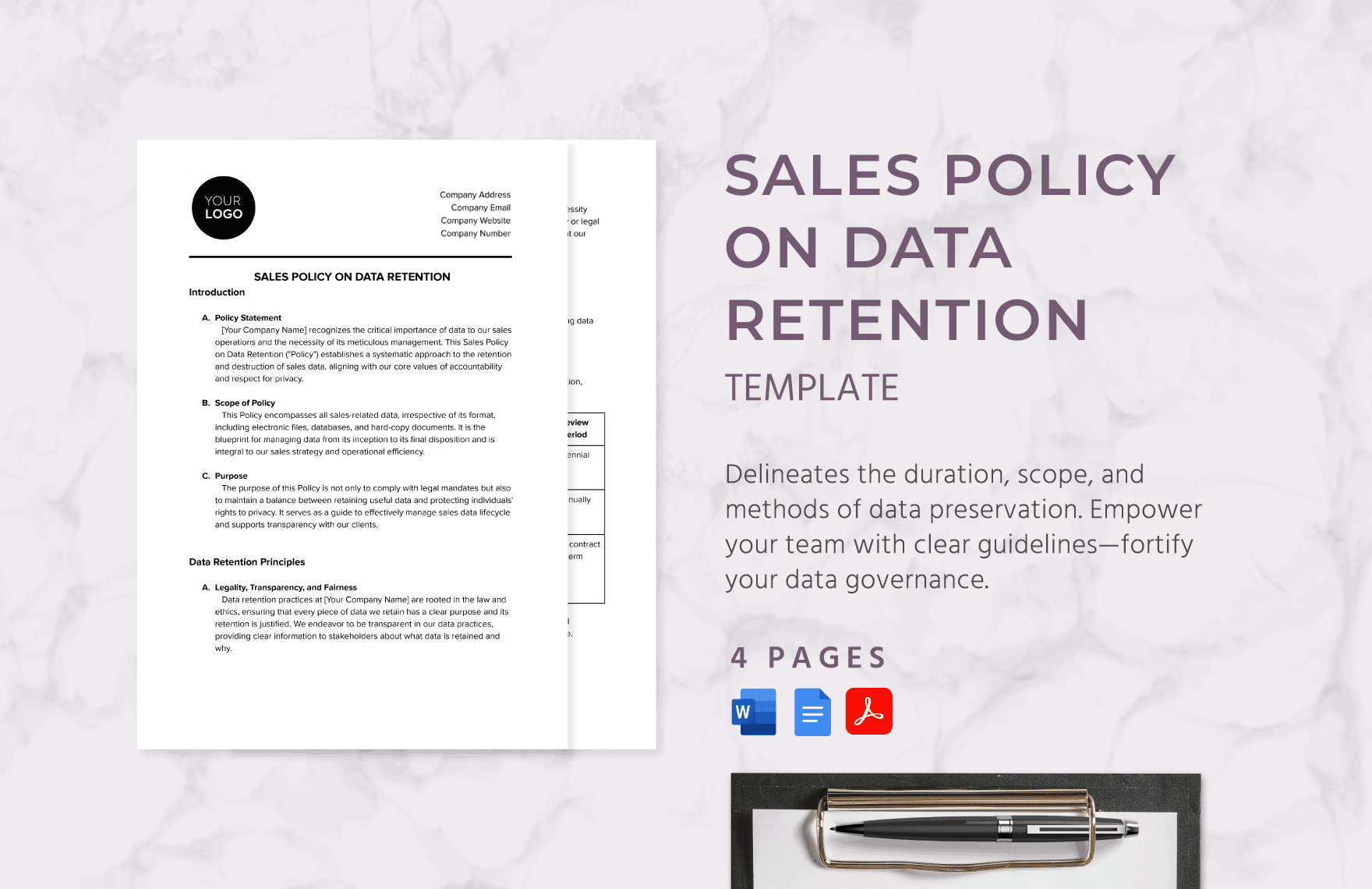 Sales Policy on Data Retention Template