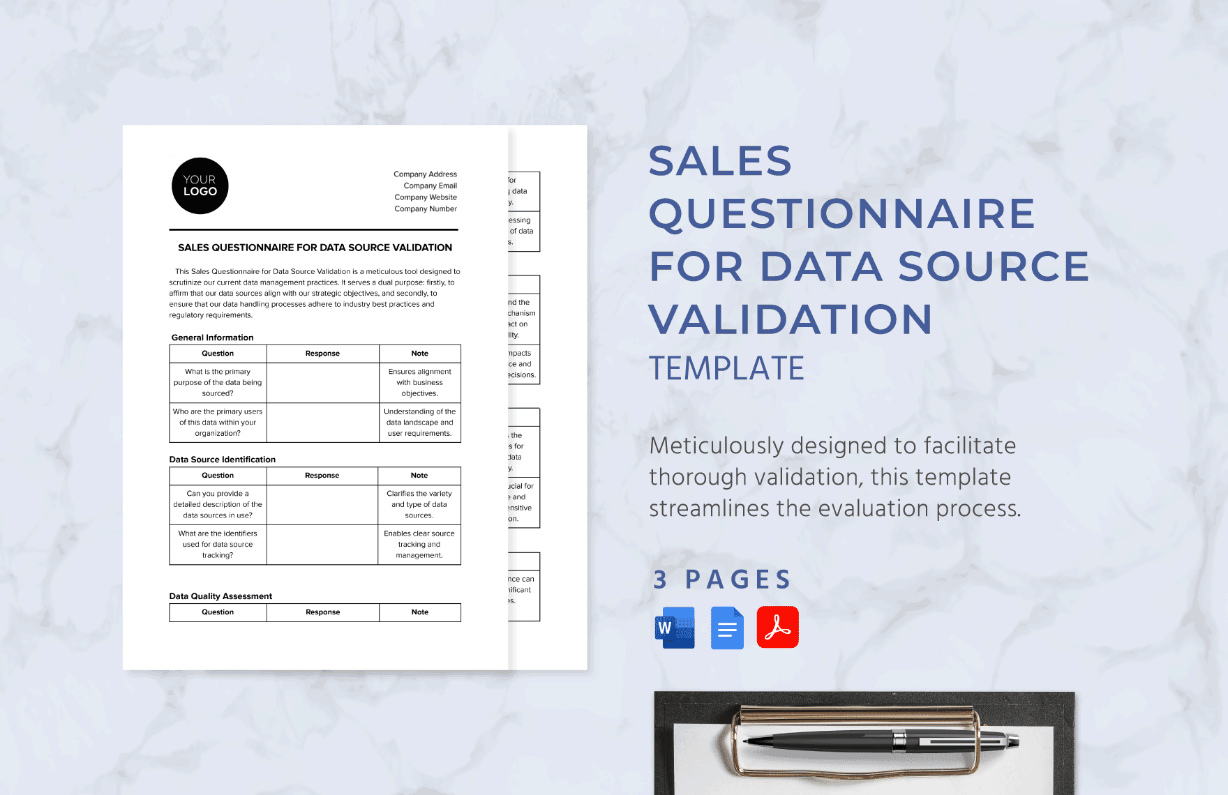 Sales Questionnaire for Data Source Validation Template in Word, Google Docs, PDF
