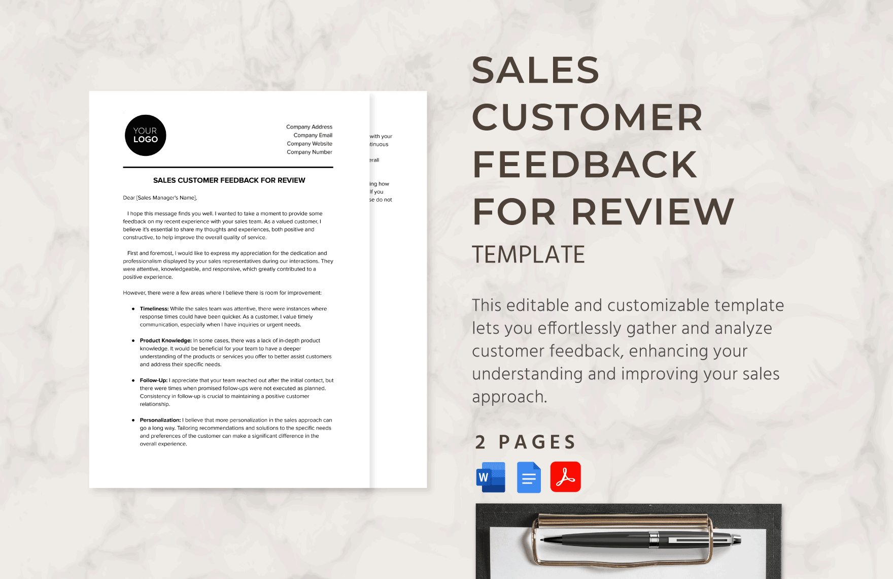 Sales Customer Feedback for Review Template in Word, Google Docs, PDF