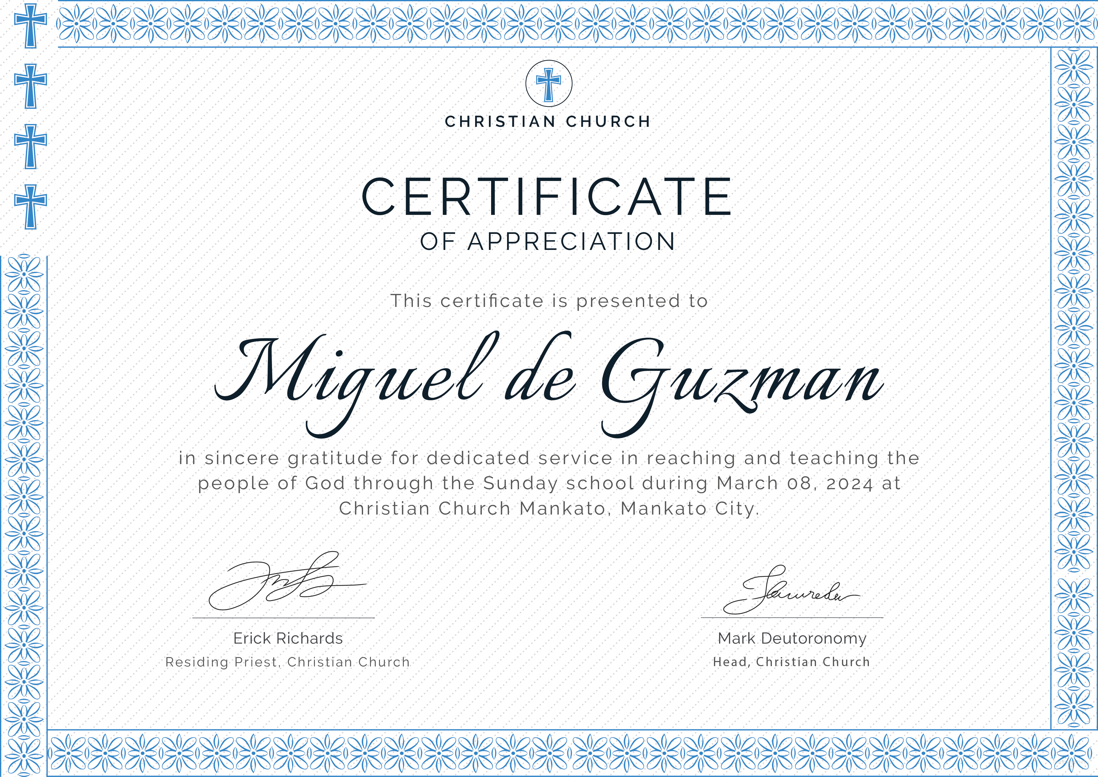 Certificate Of Pastor Appreciation