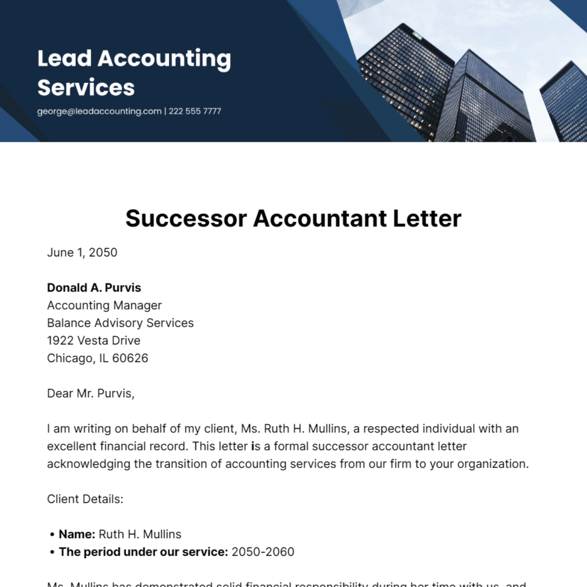 Successor Accountant Letter Template