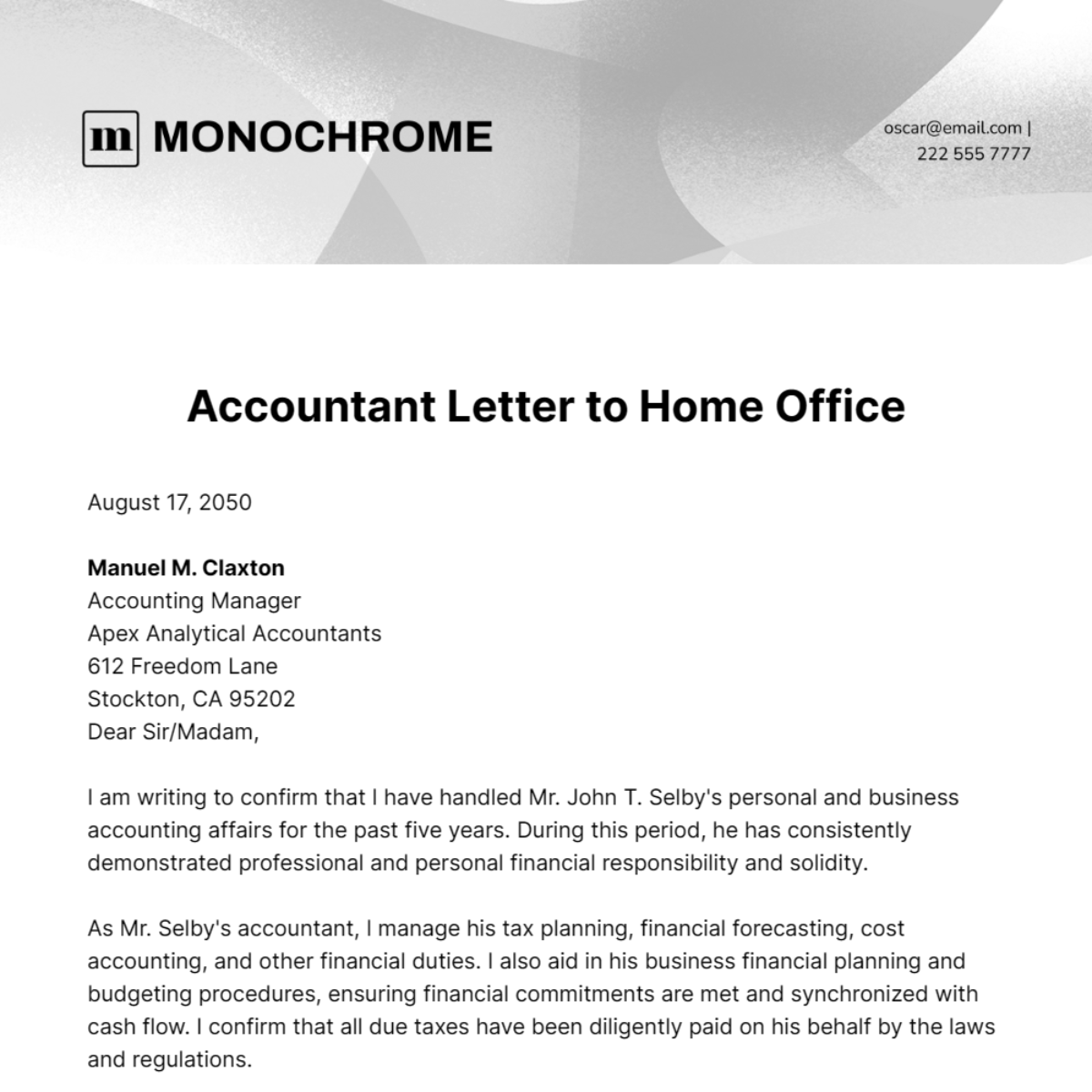 Free Accountant Letter to Home Office Template