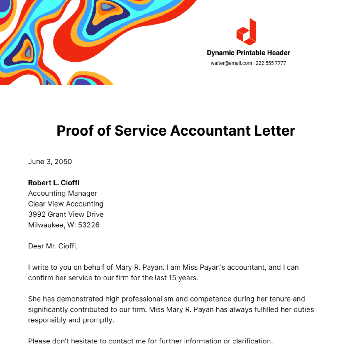 Free Proof of Service Accountant Letter Template