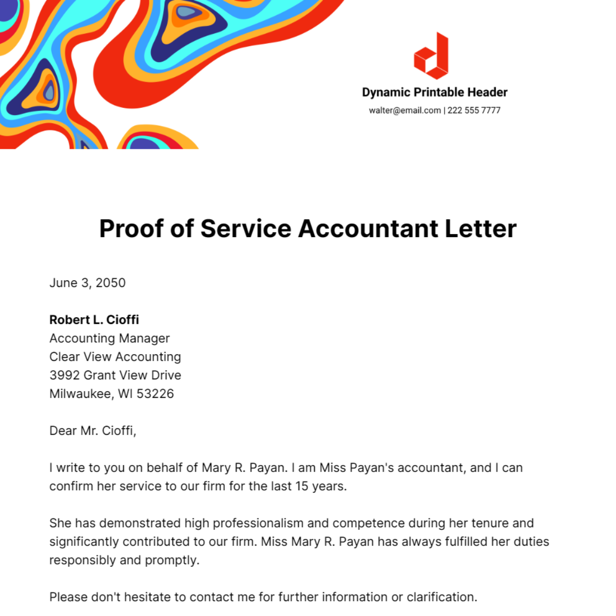 Free Proof Of Service Accountant Letter Template To Edit Online