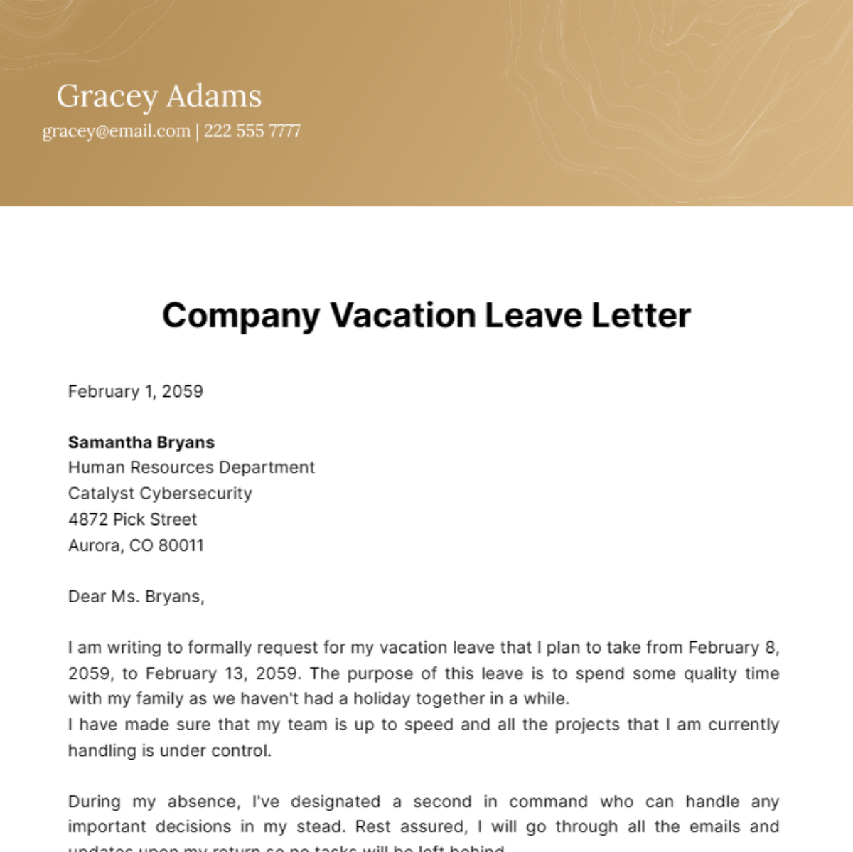 Company Vacation Leave Letter Template