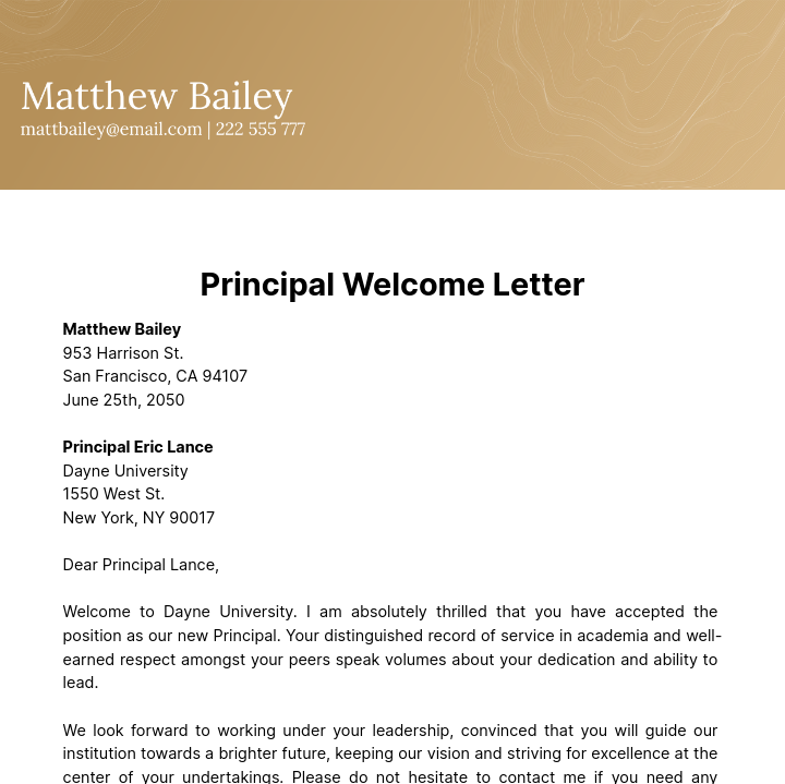 Principal Welcome Letter Template