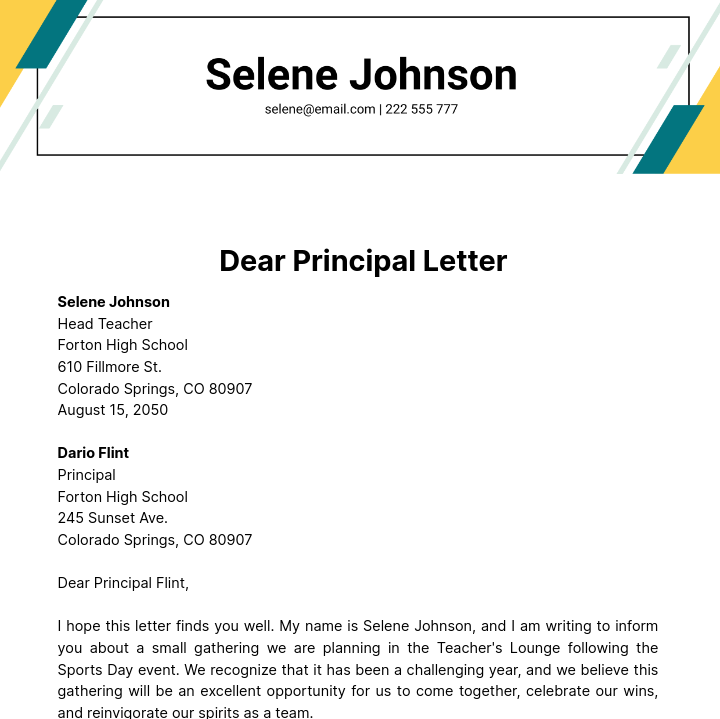 Free Dear Principal Letter Template