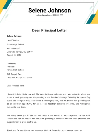 Free Dear Principal Letter Template to Edit Online