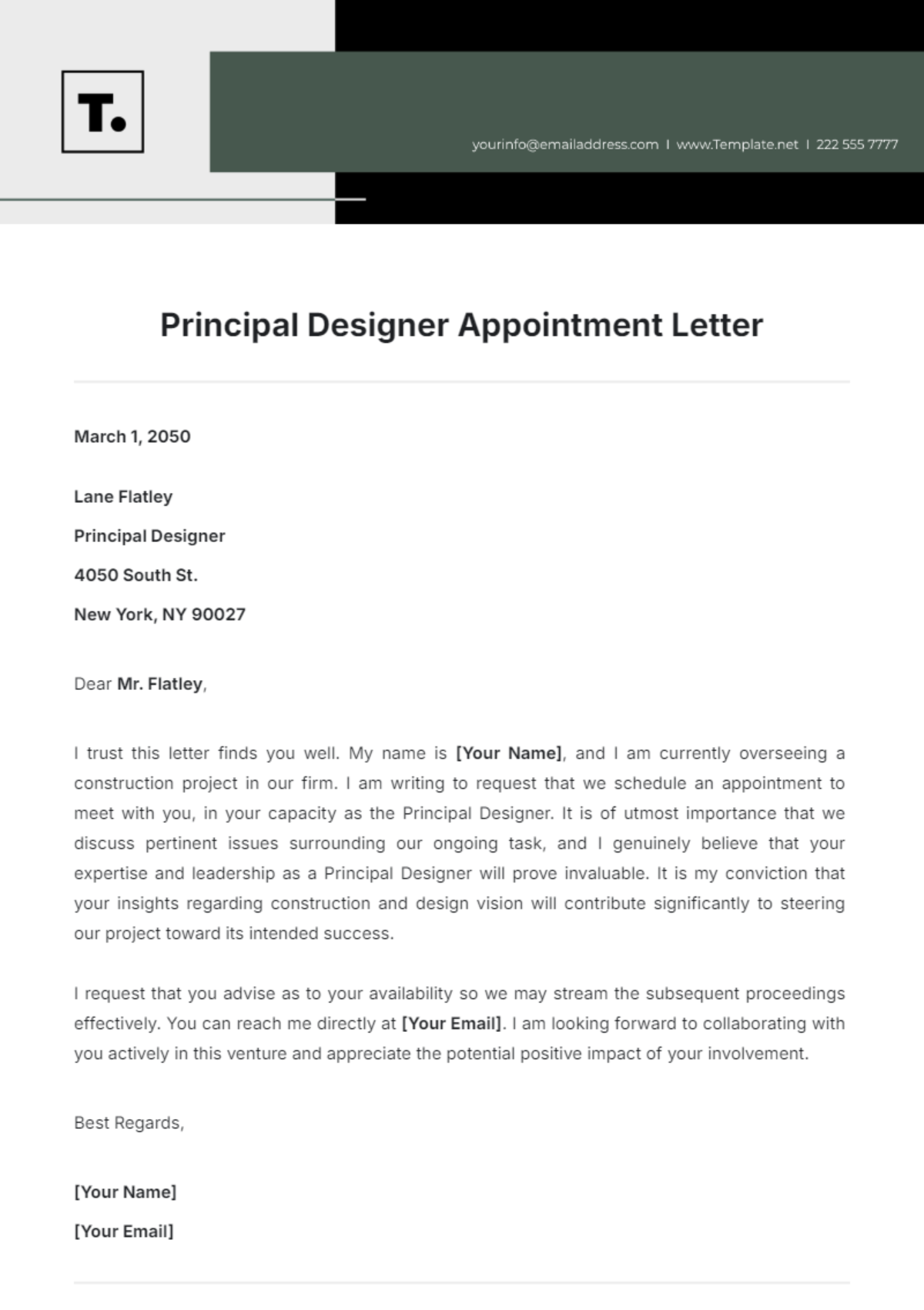 Principal Designer Appointment Letter Template - Edit Online & Download