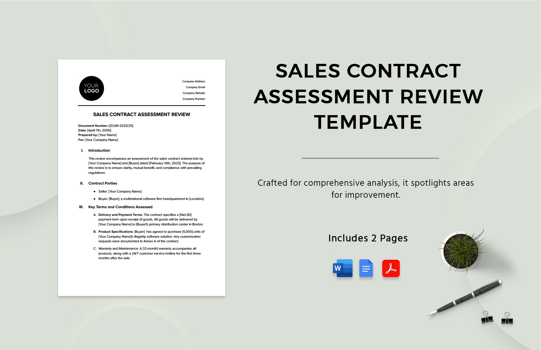 Sales Contract Assessment Review Template in Word, Google Docs, PDF