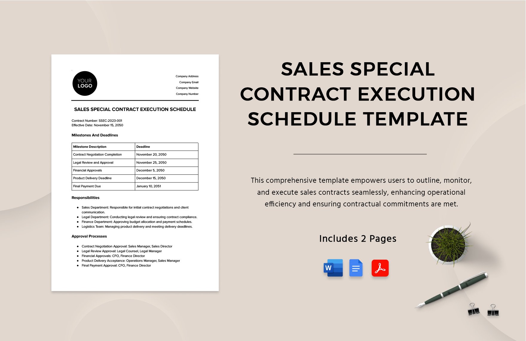 Sales Special Contract Execution Schedule Template in Word, Google Docs, PDF
