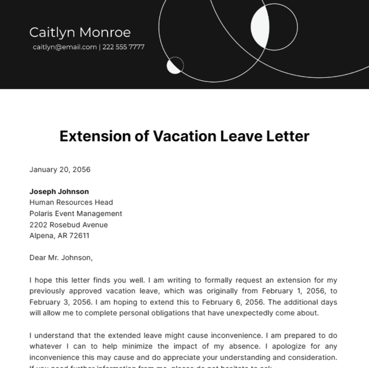 Extension of Vacation Leave Letter Template