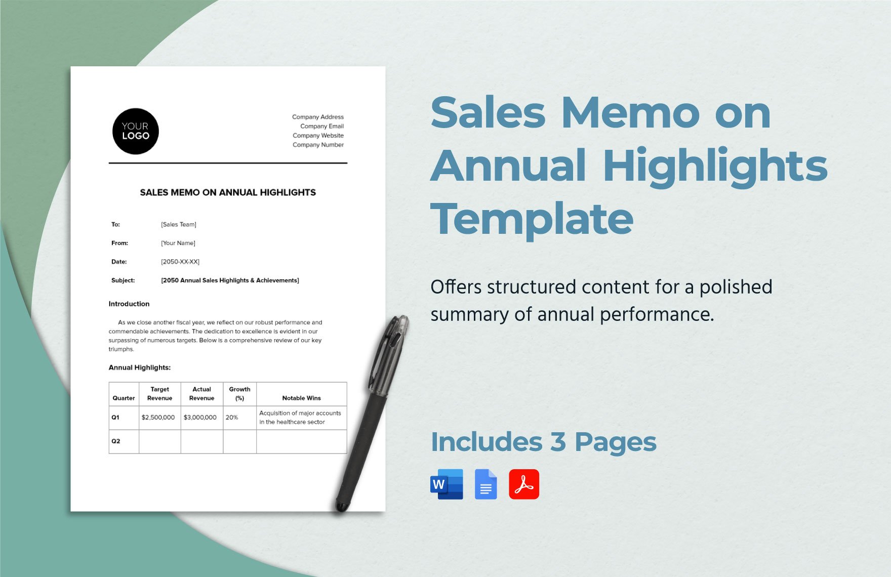 Sales Memo on Annual Highlights Template