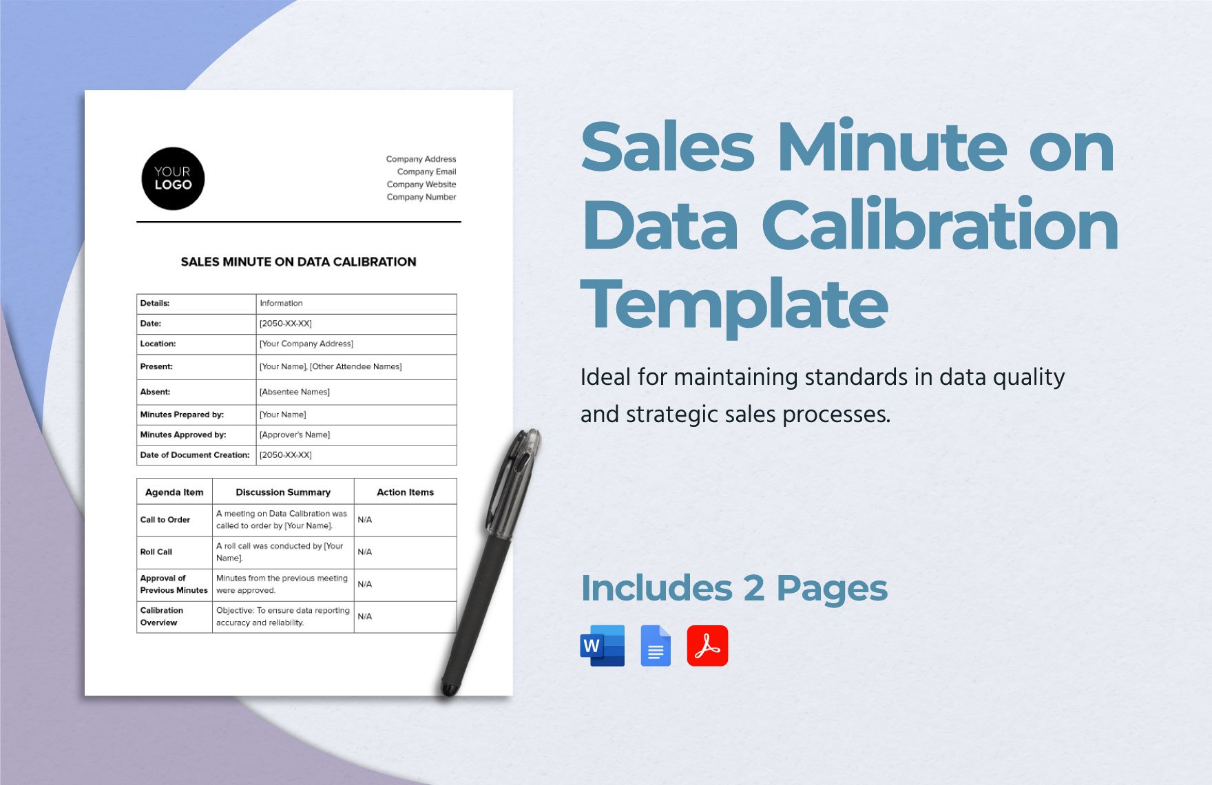 Sales Minute on Data Calibration Template in Word, Google Docs, PDF