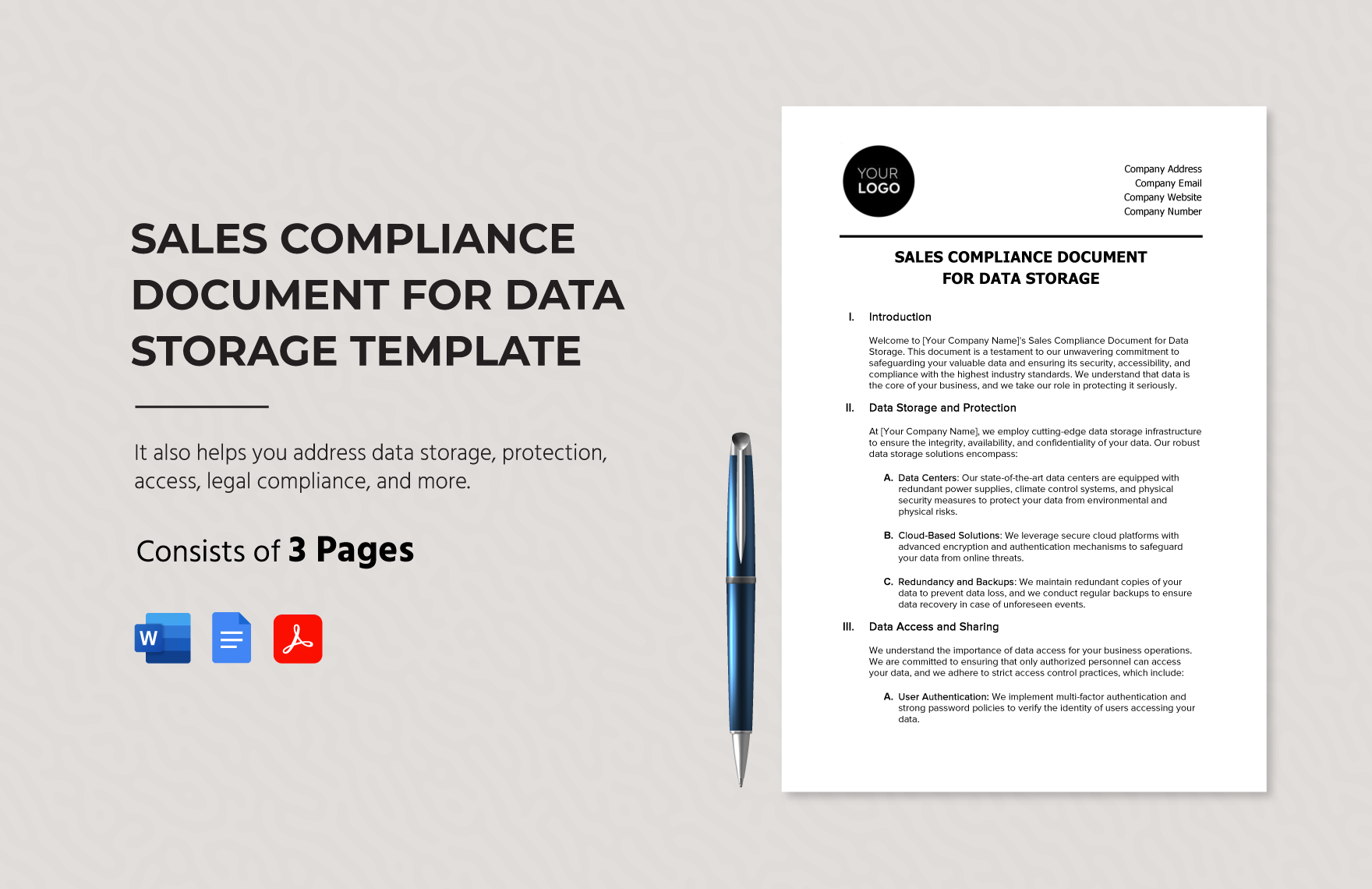 Sales Compliance Document for Data Storage Template in Word, Google Docs, PDF