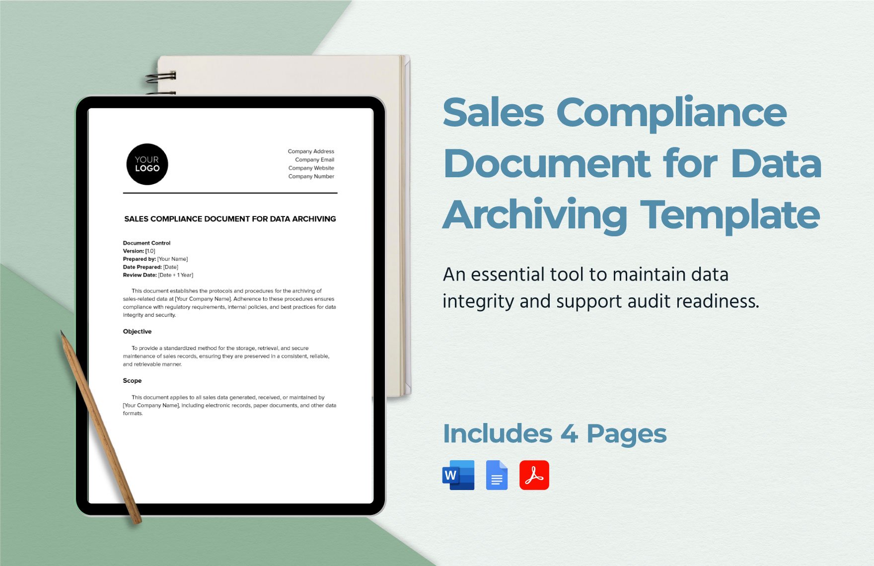 Sales Compliance Document for Data Archiving Template in Word, Google Docs, PDF