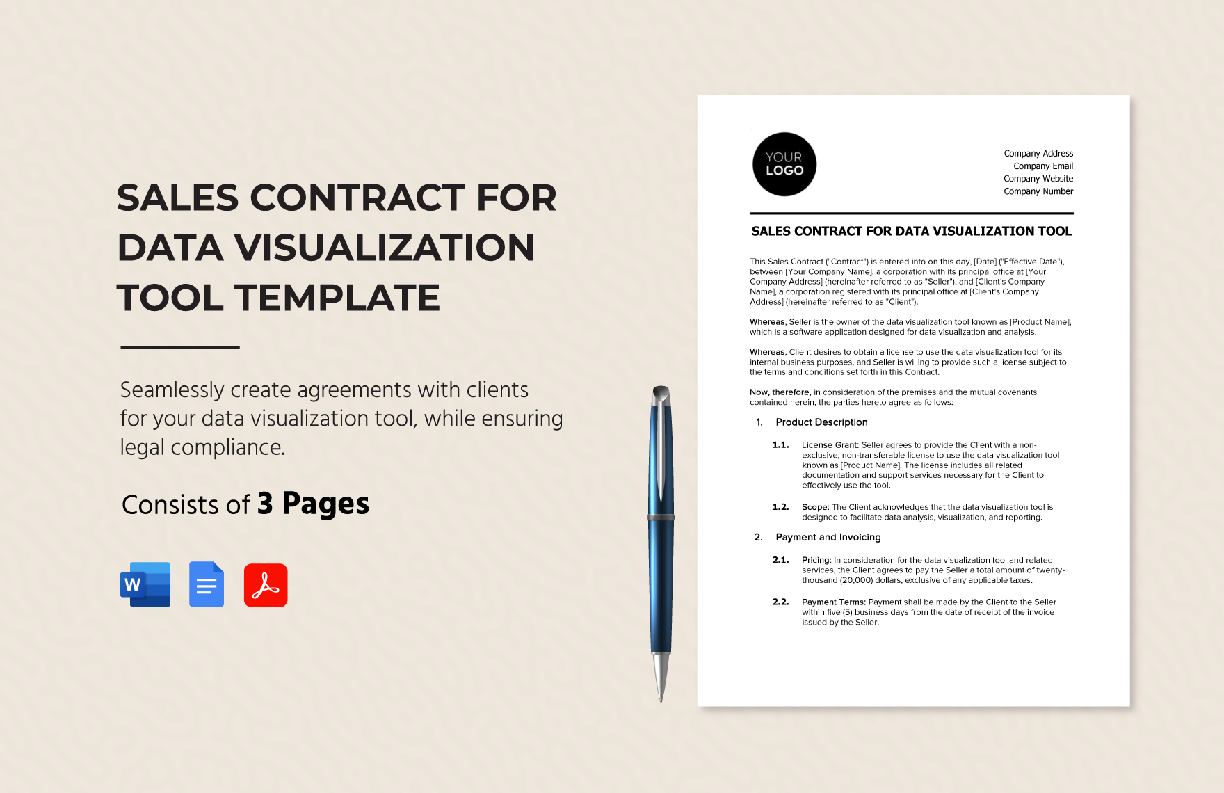 Sales Contract for Data Visualization Tool Template in Word, Google Docs, PDF