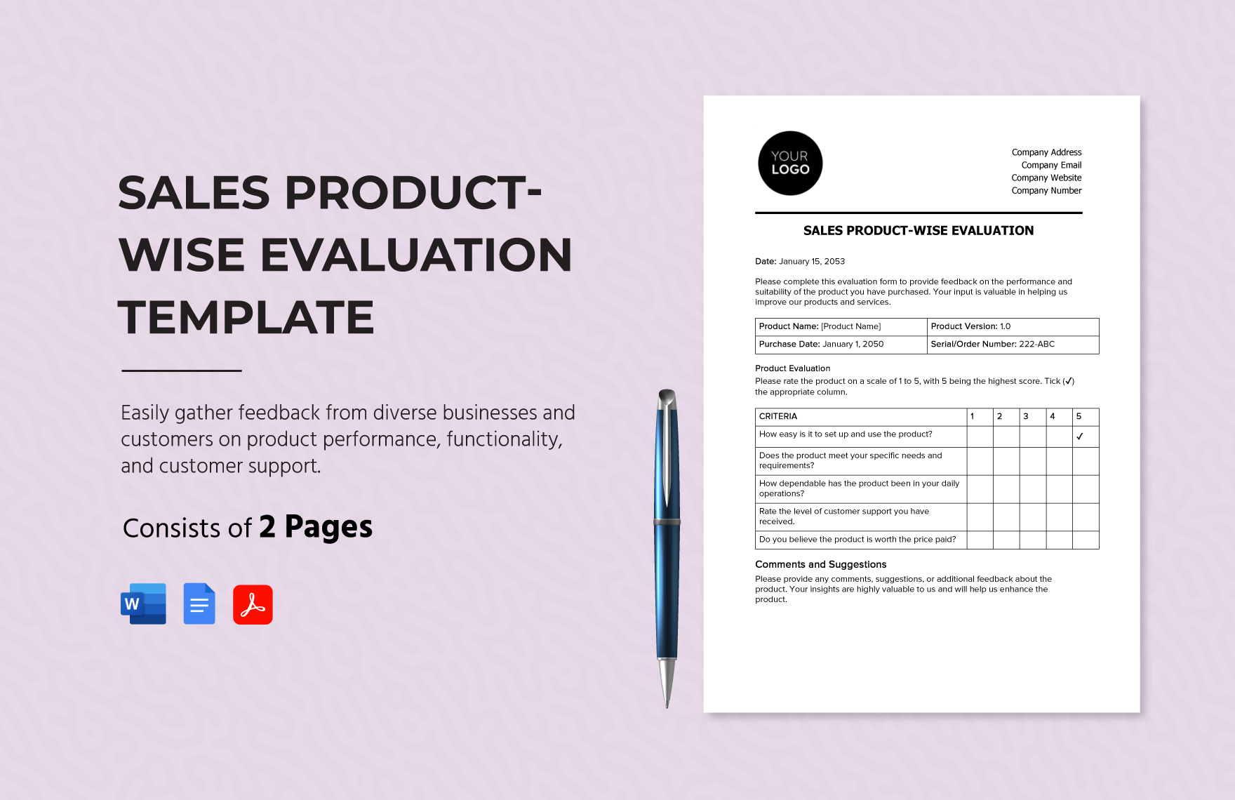 Sales Product-wise Evaluation Template in Word, Google Docs, PDF