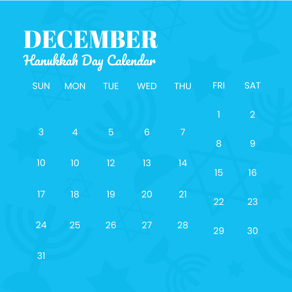 Hanukkah Day Calendar Template