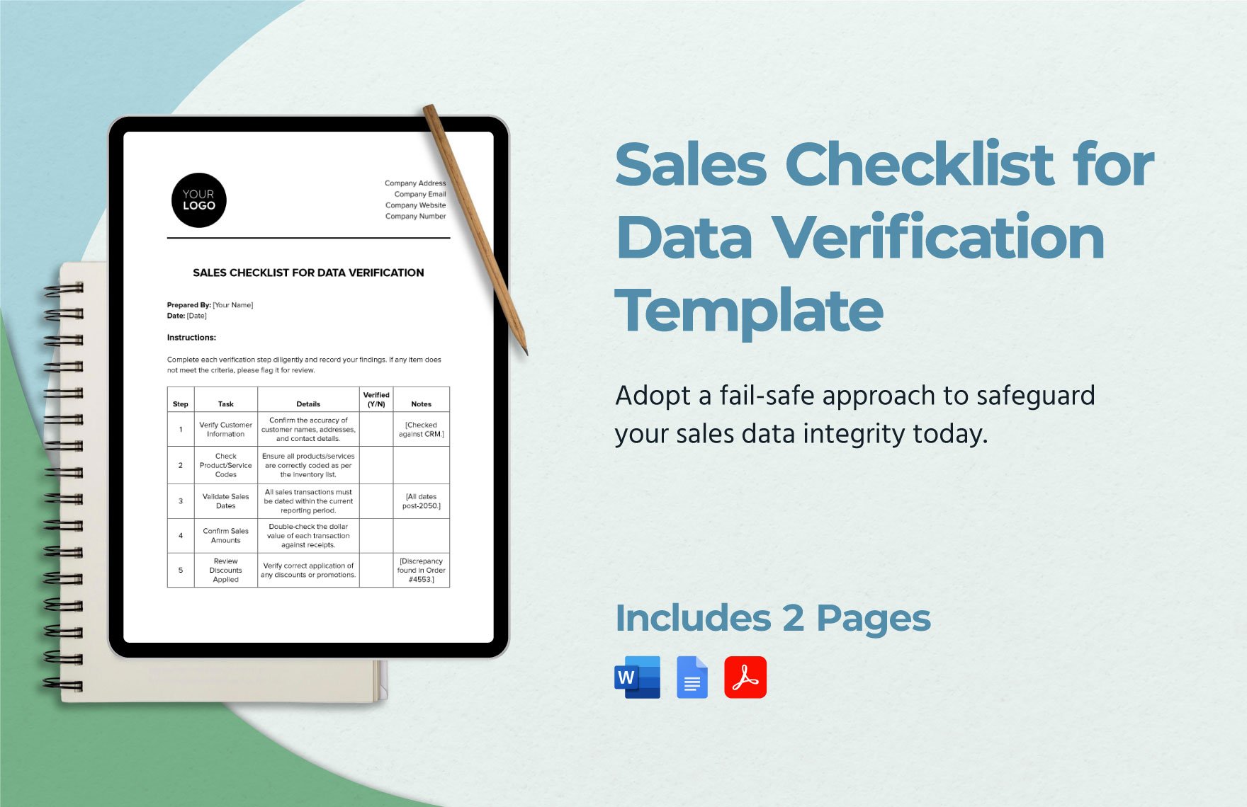Sales Checklist for Data Verification Template