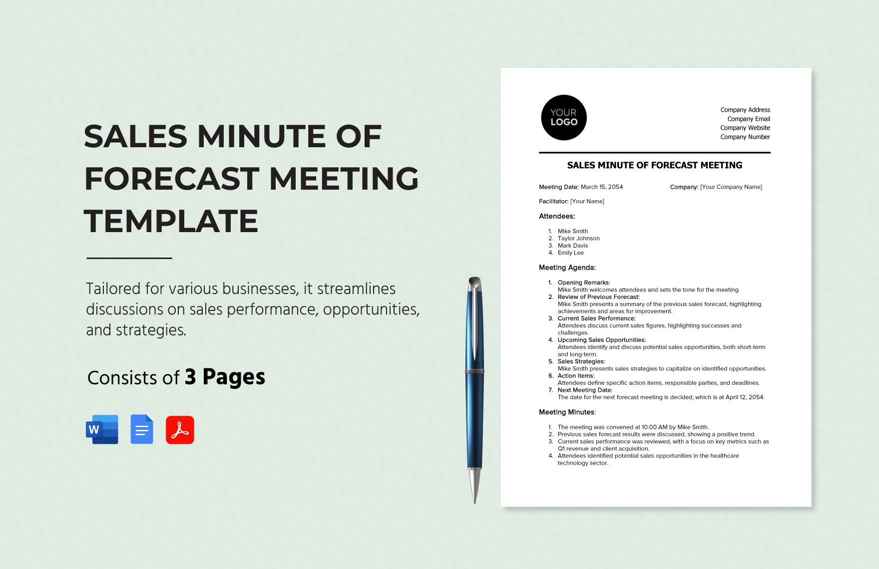 Sales Minute of Forecast Meeting Template