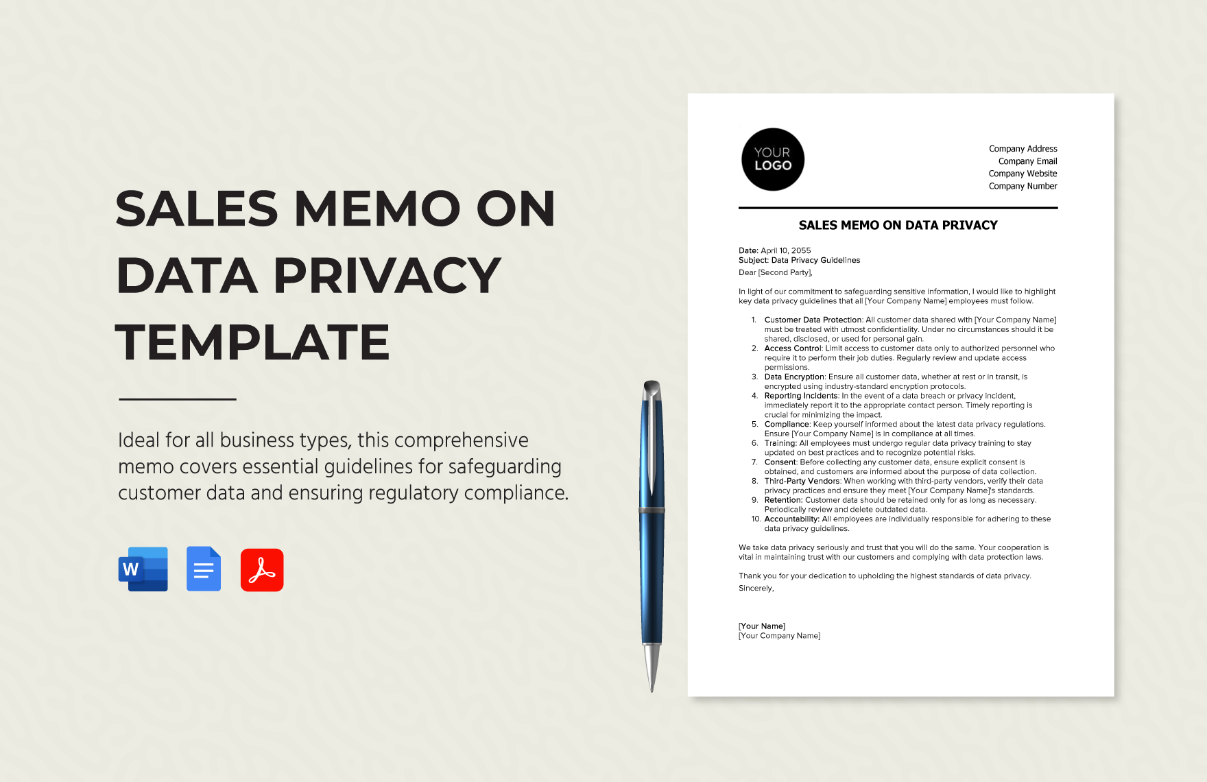 Sales Memo on Data Privacy Template