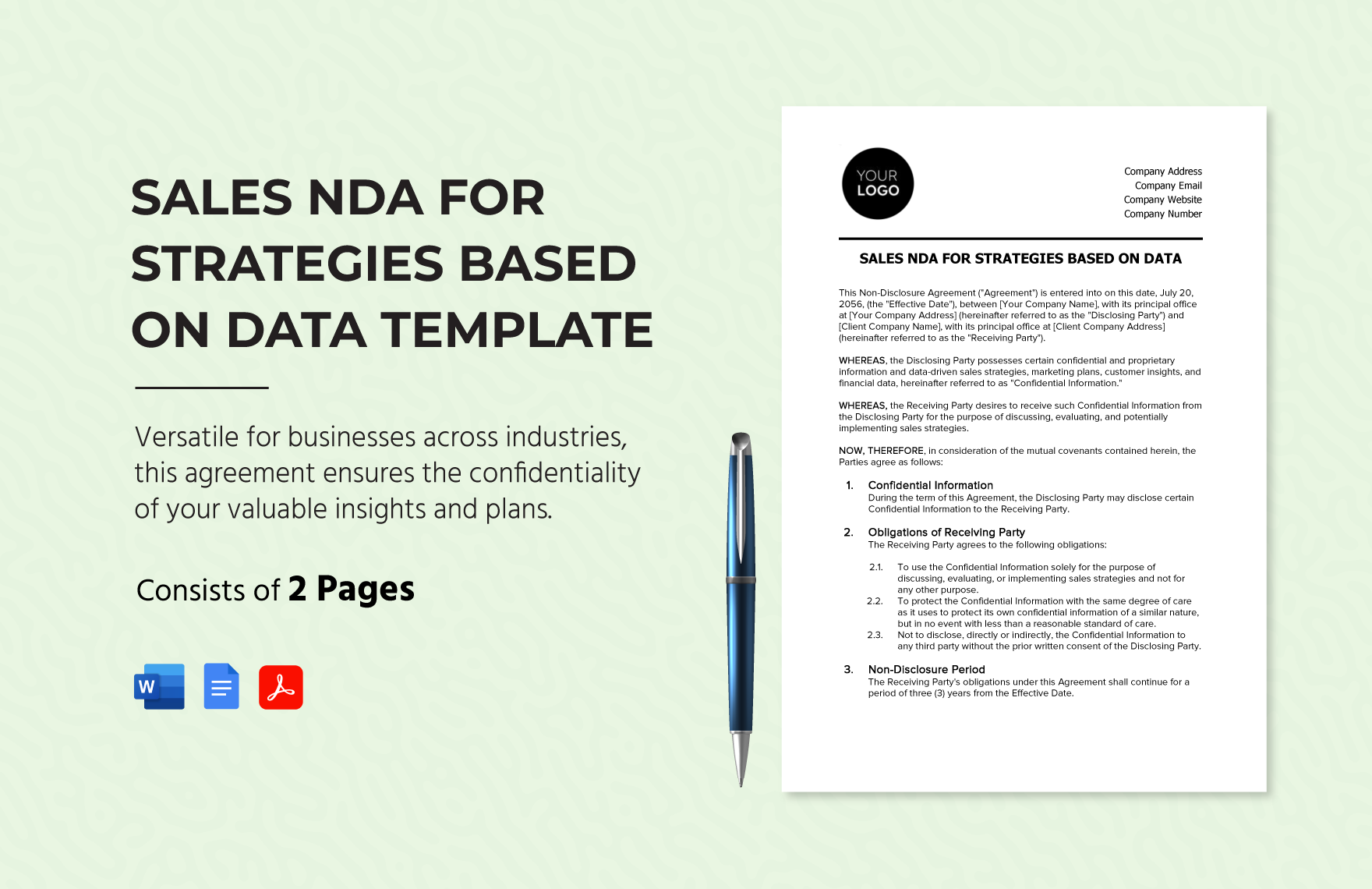 Sales NDA for Strategies Based on Data Template in Word, Google Docs, PDF