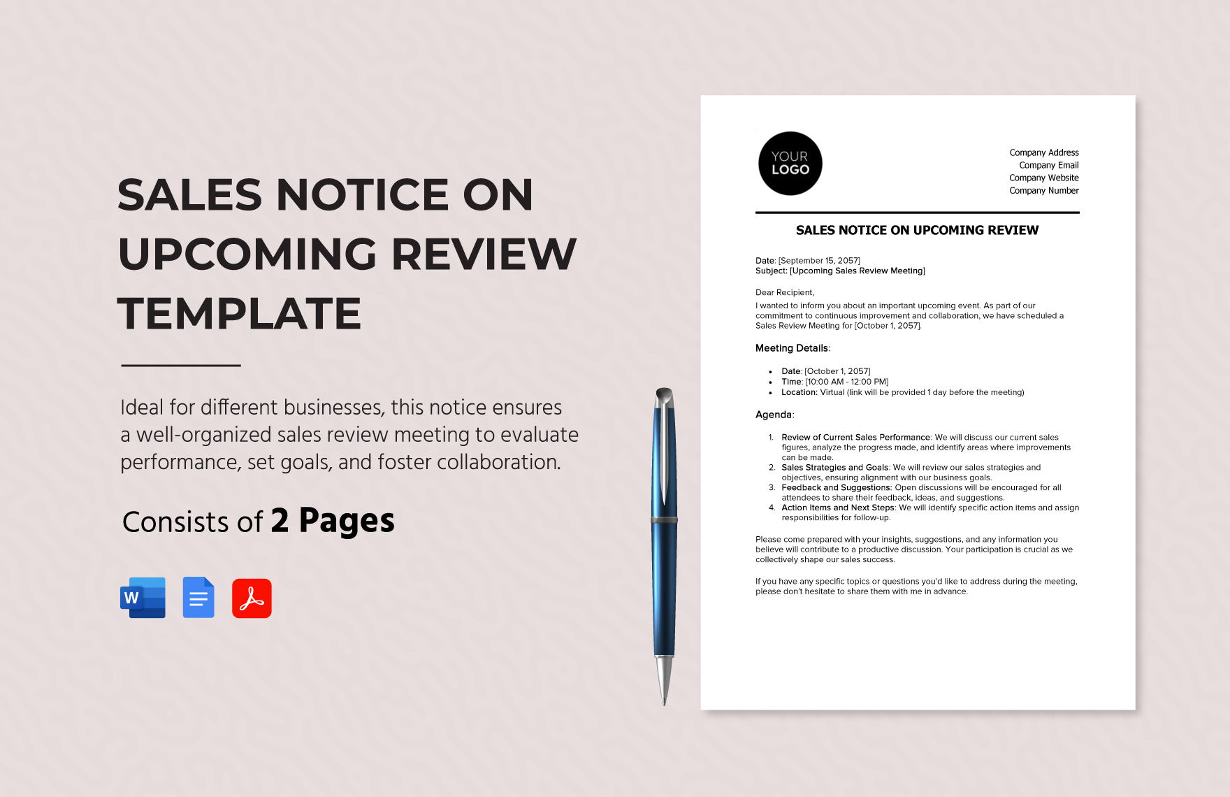 Sales Notice on Upcoming Review Template in Word, Google Docs, PDF