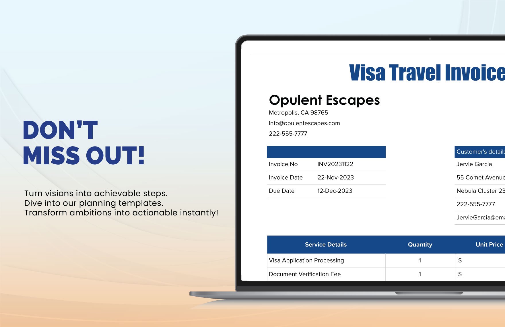 Visa Travel Invoice Template