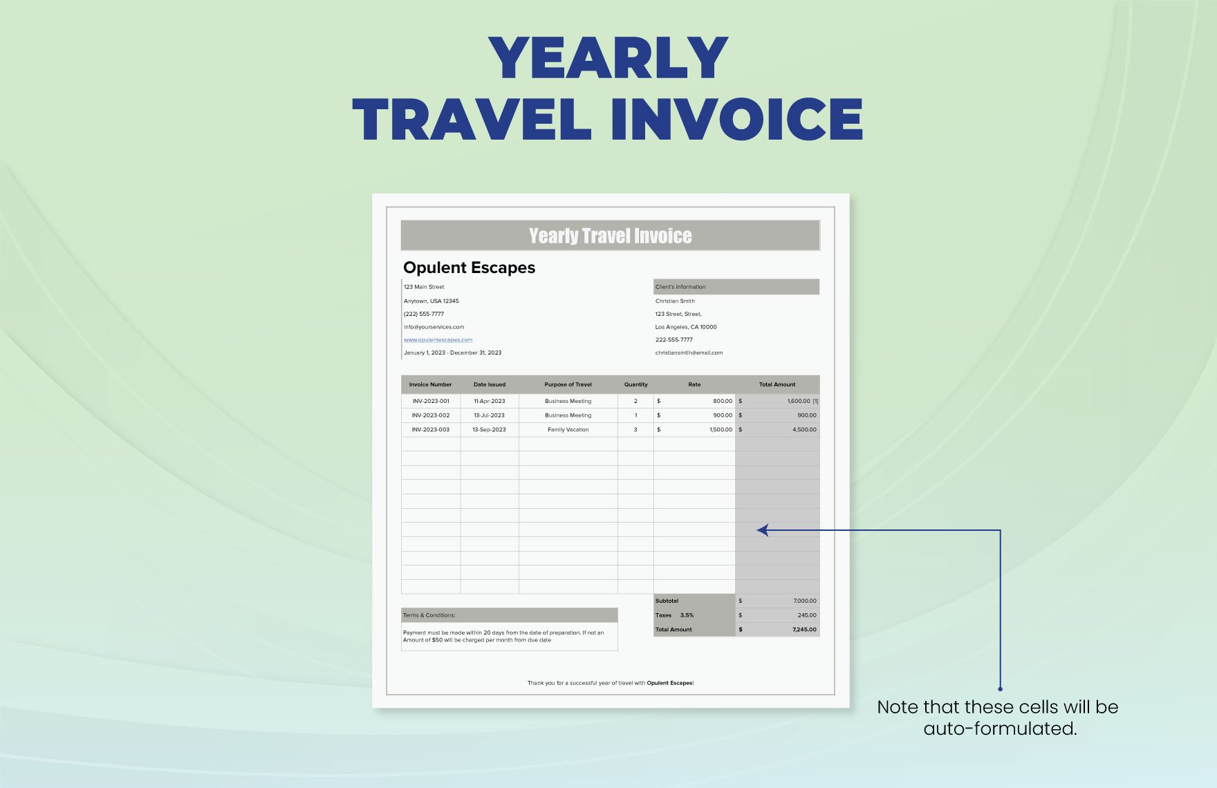 Yearly Travel Invoice Template
