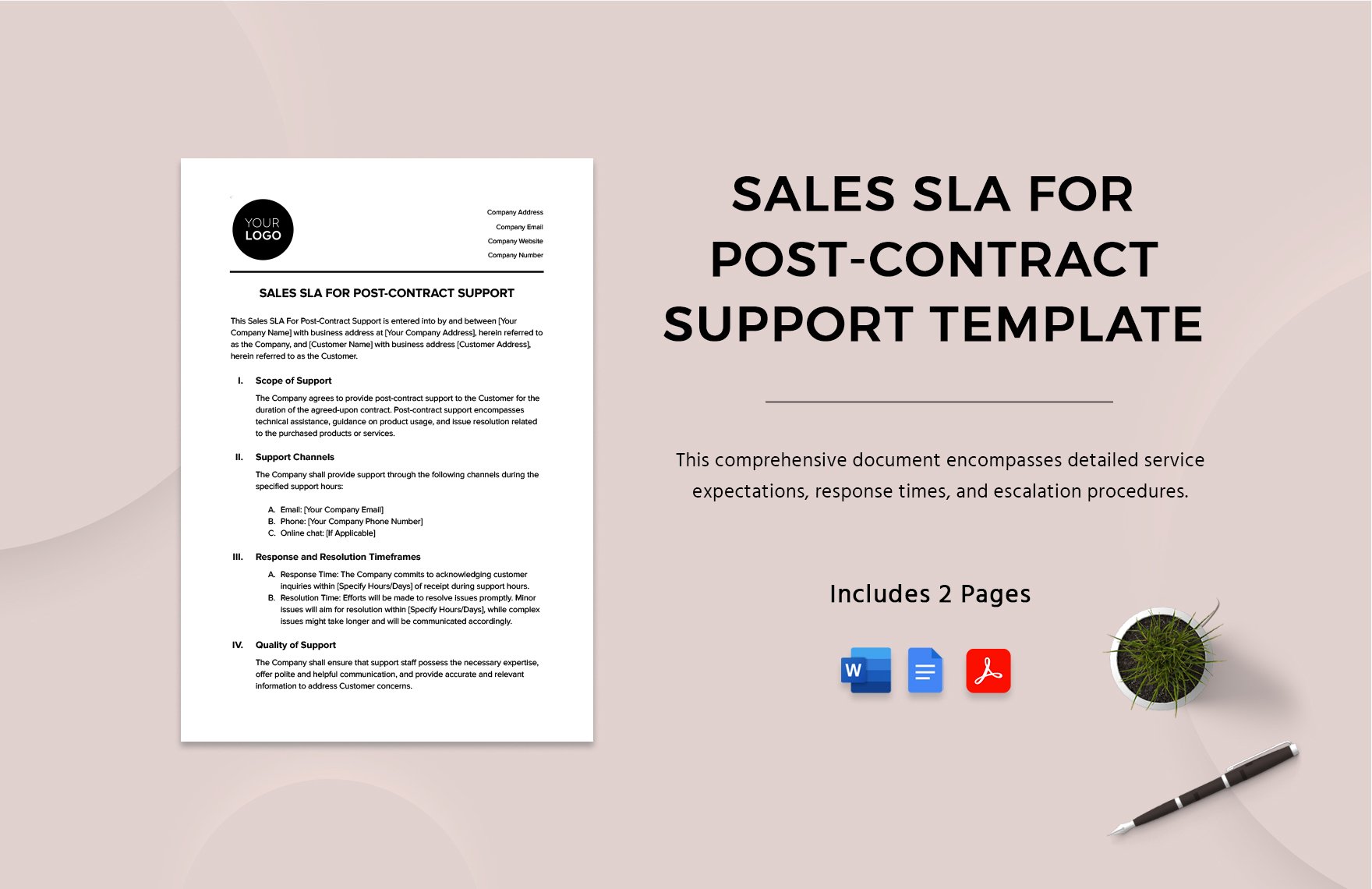 Sales SLA for Post-Contract Support Template in Word, Google Docs, PDF
