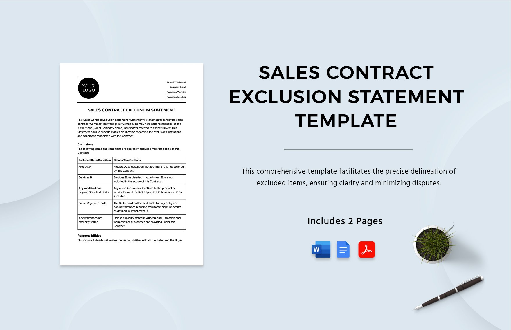 Sales Contract Exclusion Statement Template in Word, Google Docs, PDF