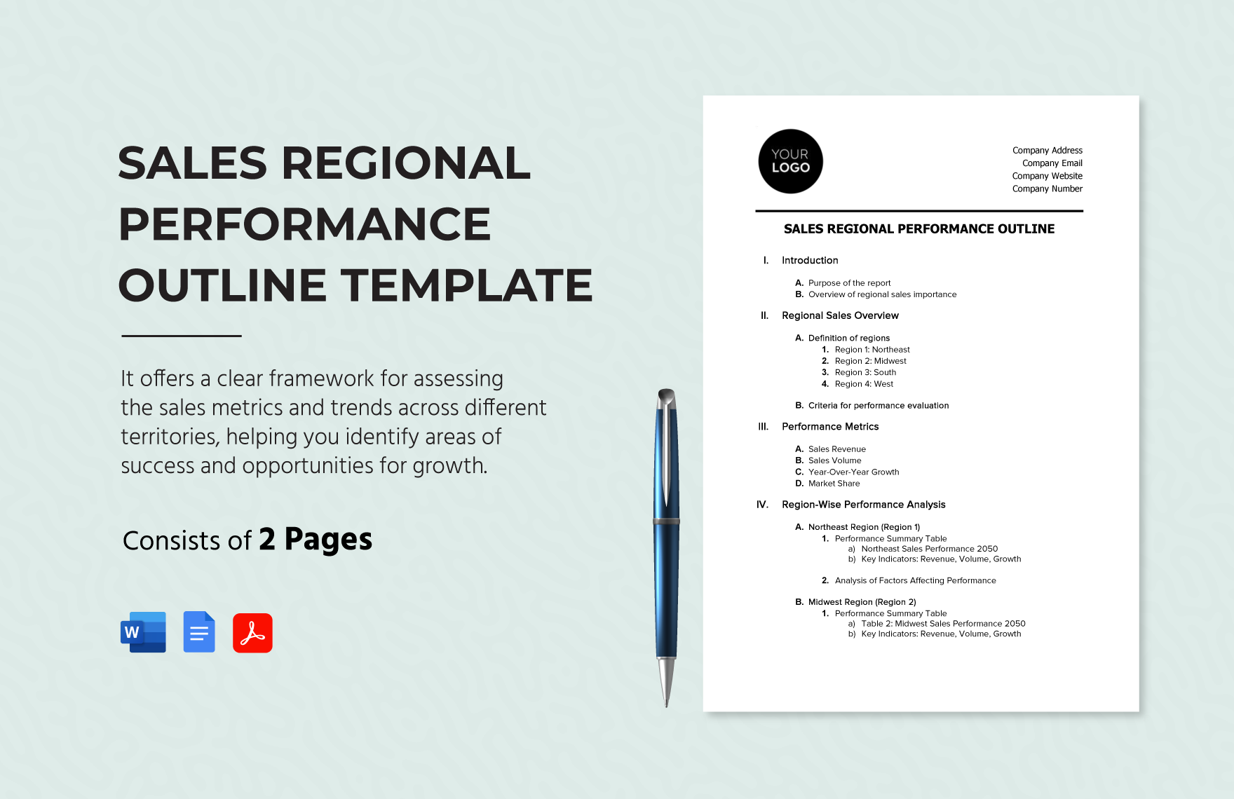 Sales Regional Performance Outline Template in Word, Google Docs, PDF