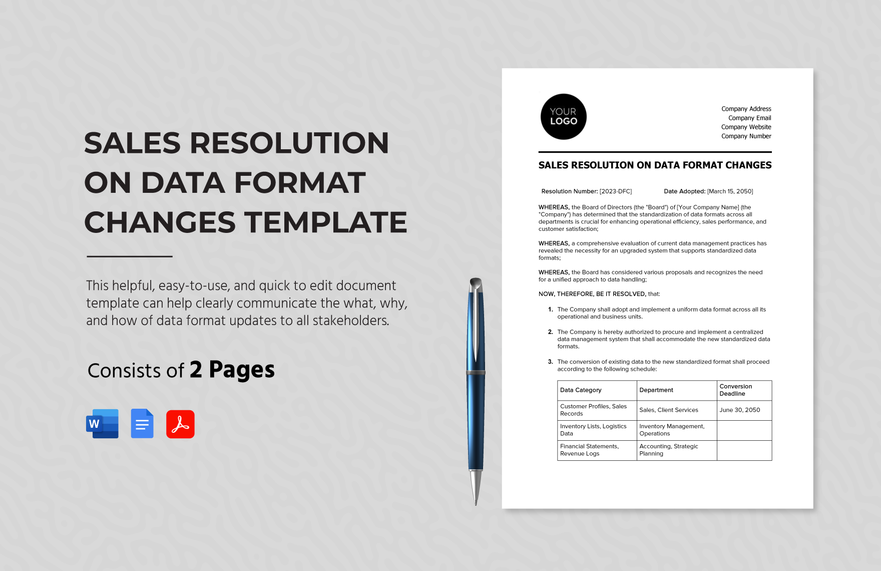 Sales Resolution on Data Format Changes Template in Word, Google Docs, PDF