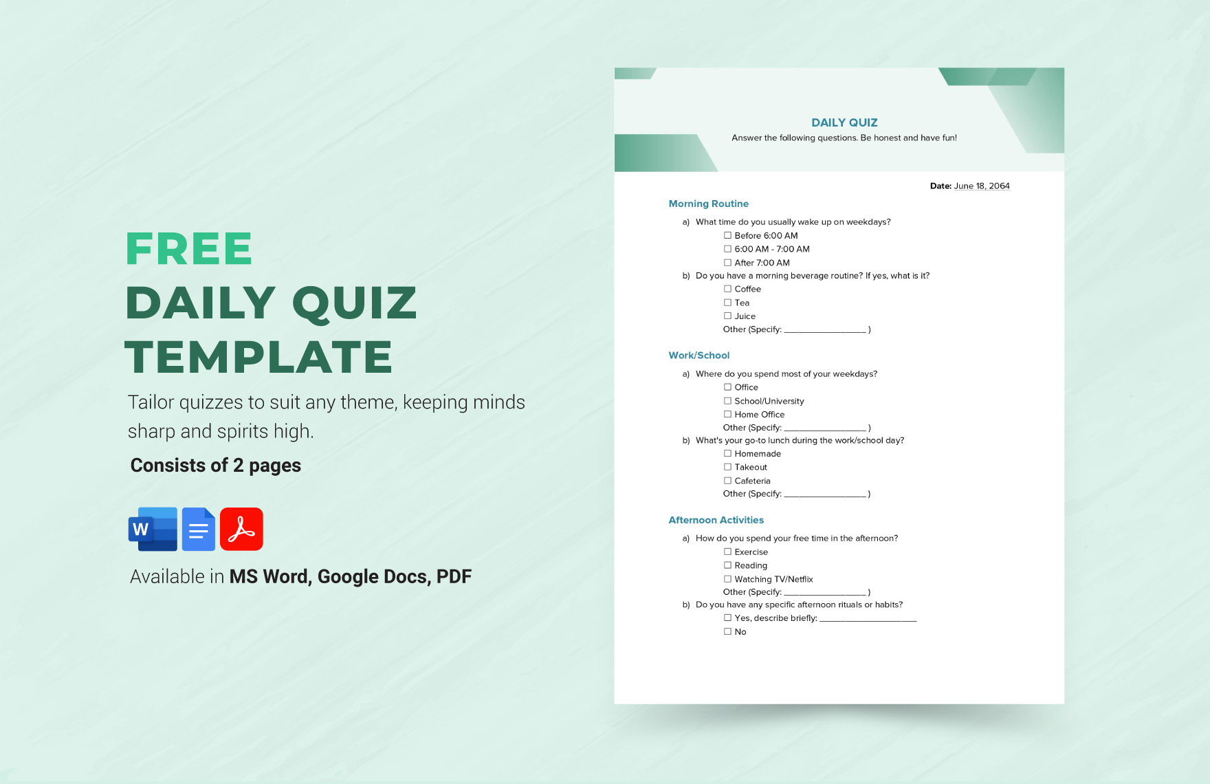 Daily Quiz Template in Word, PDF, Google Docs - Download | Template.net