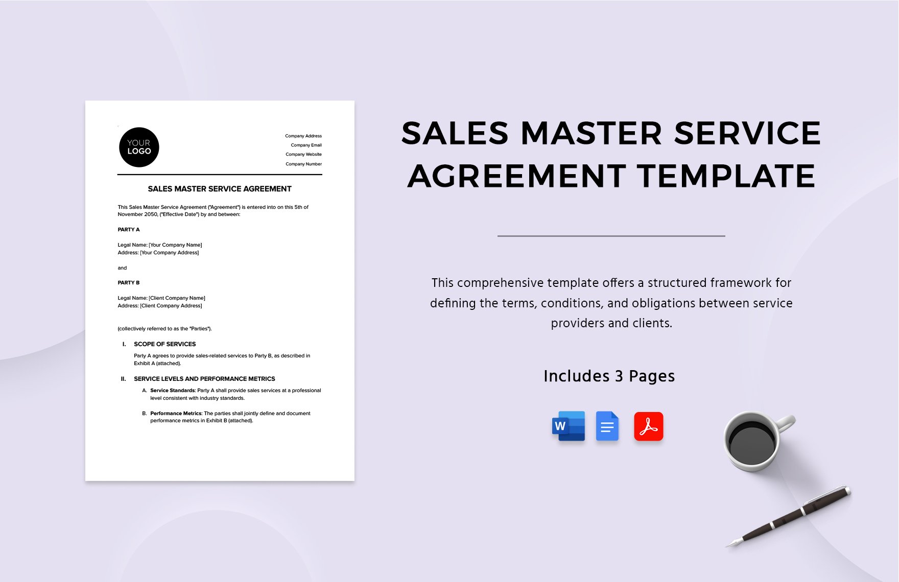 Sales Master Service Agreement Template in Word, Google Docs, PDF
