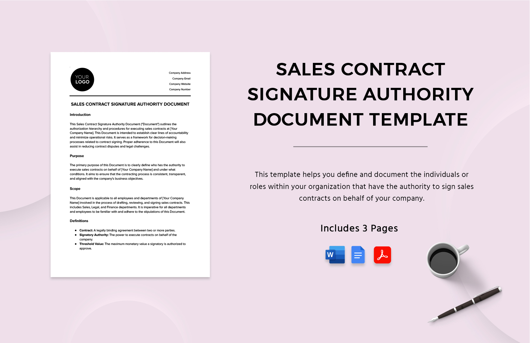 Sales Contract Signature Authority Document Template in Word, Google Docs, PDF