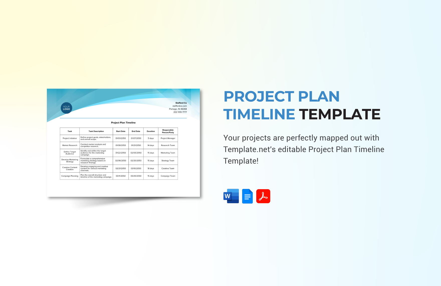 Project Plan Timeline Template in Word, Google Docs, PDF