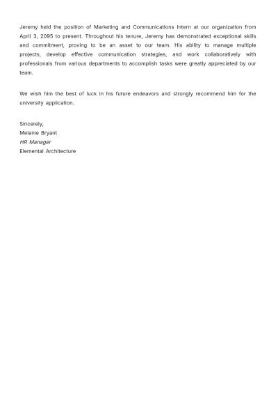 Free Work Experience Letter for University Application Template to Edit Online
