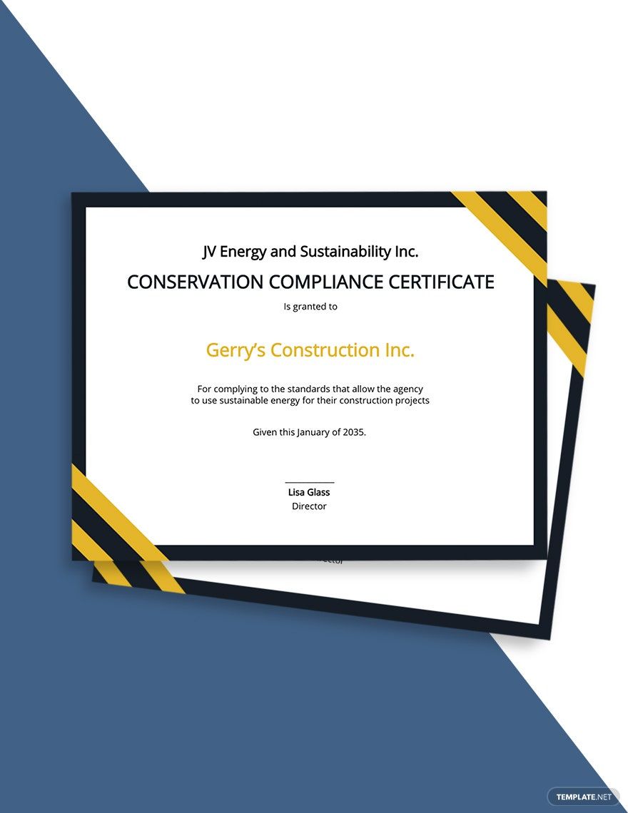 Conservation Compliance Certificate Template in Word, Google Docs, PSD, Apple Pages, Publisher