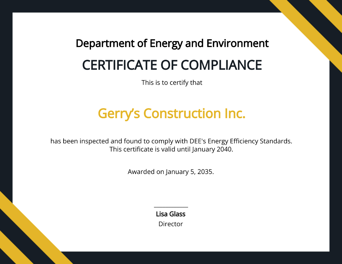 Free Conservation Compliance Certificate