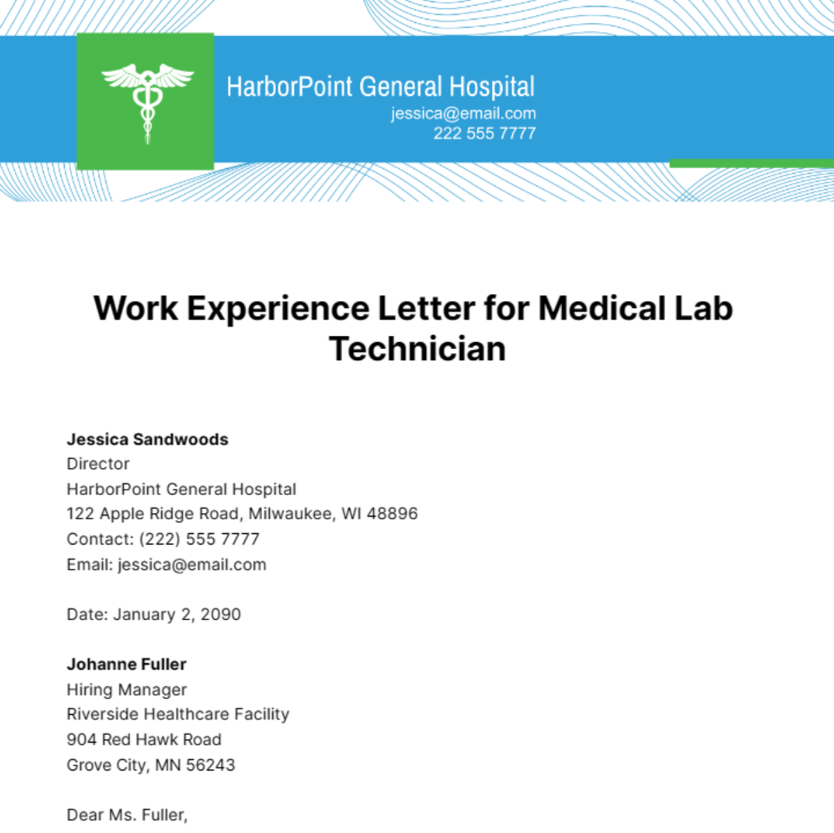 Work Experience Letter for Medical Lab Technician Template