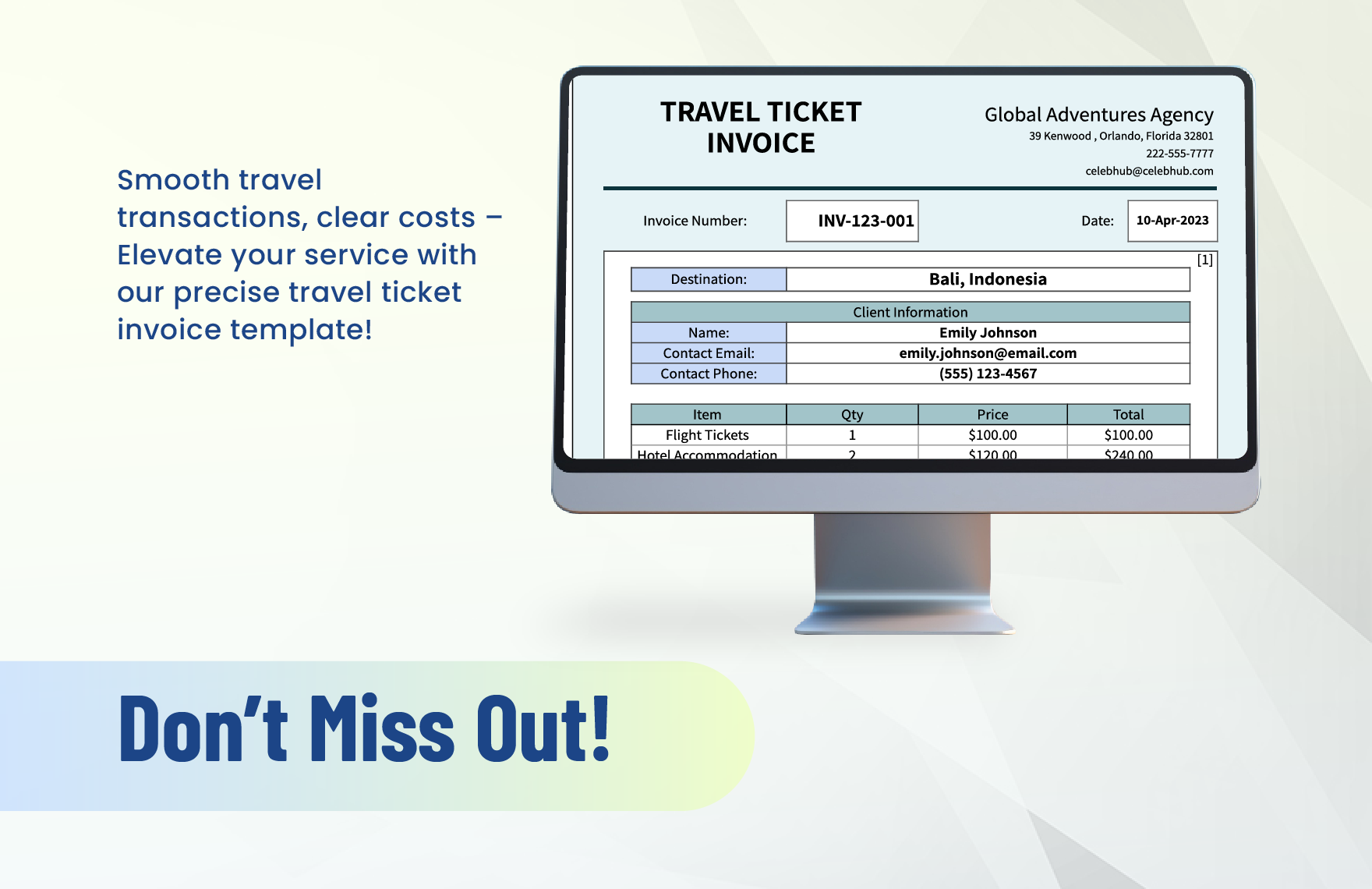 Travel Ticket Invoice Template