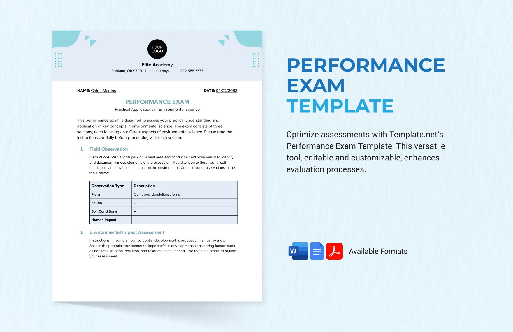 Free Performance Exam Template in Word, Google Docs, PDF