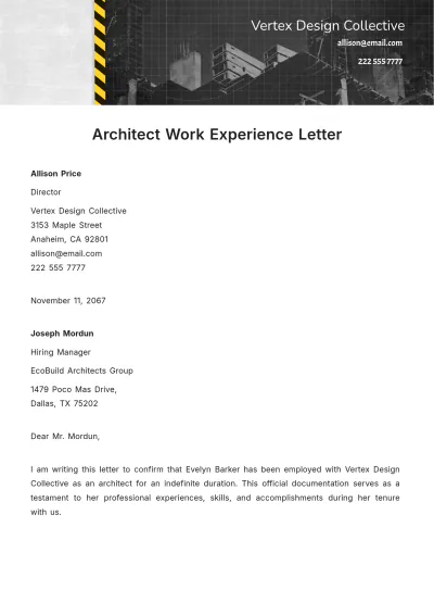 Free Architect Work Experience Letter Template to Edit Online