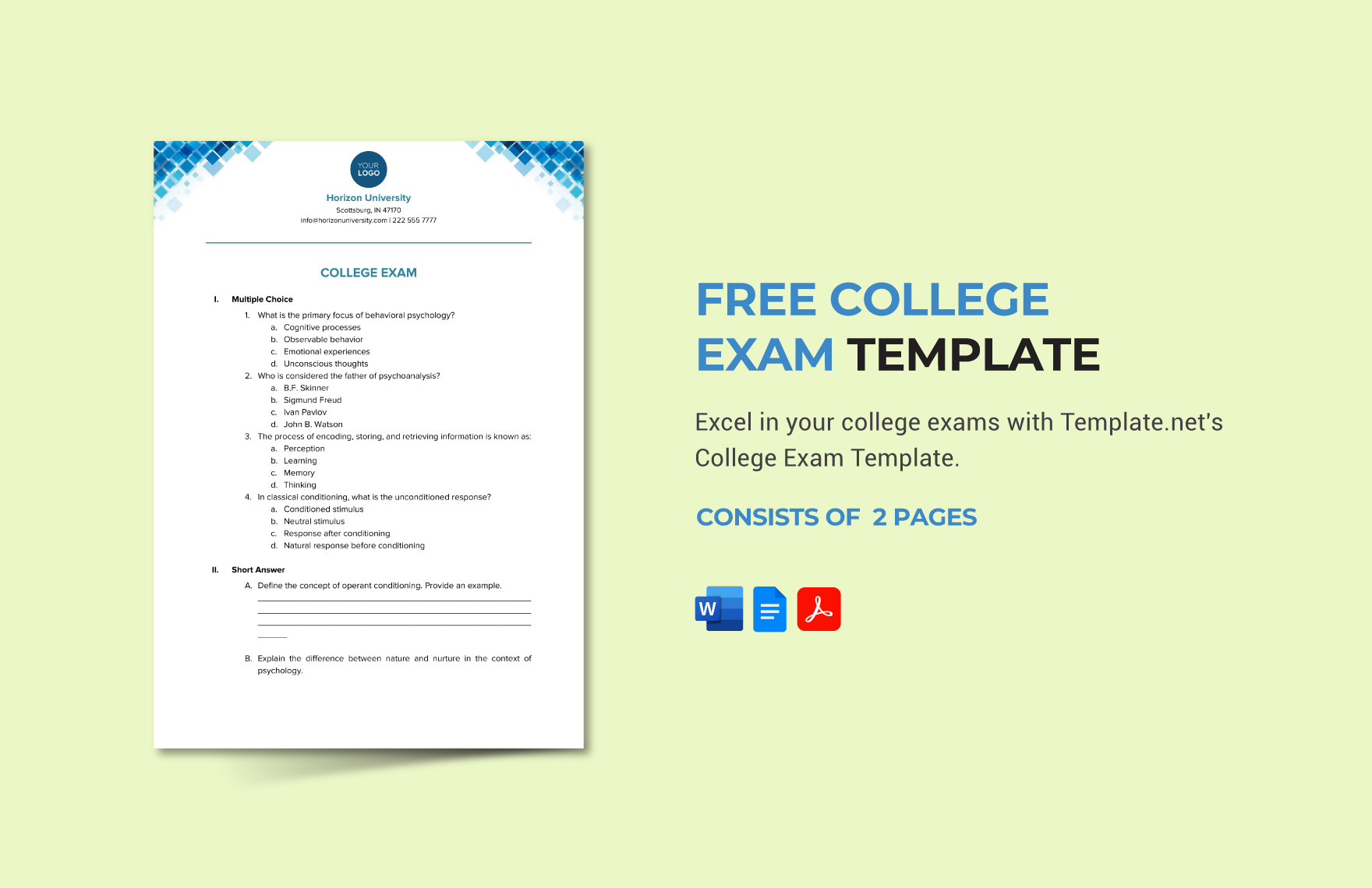 Exam Card Template in Google Docs - FREE Download | Template.net