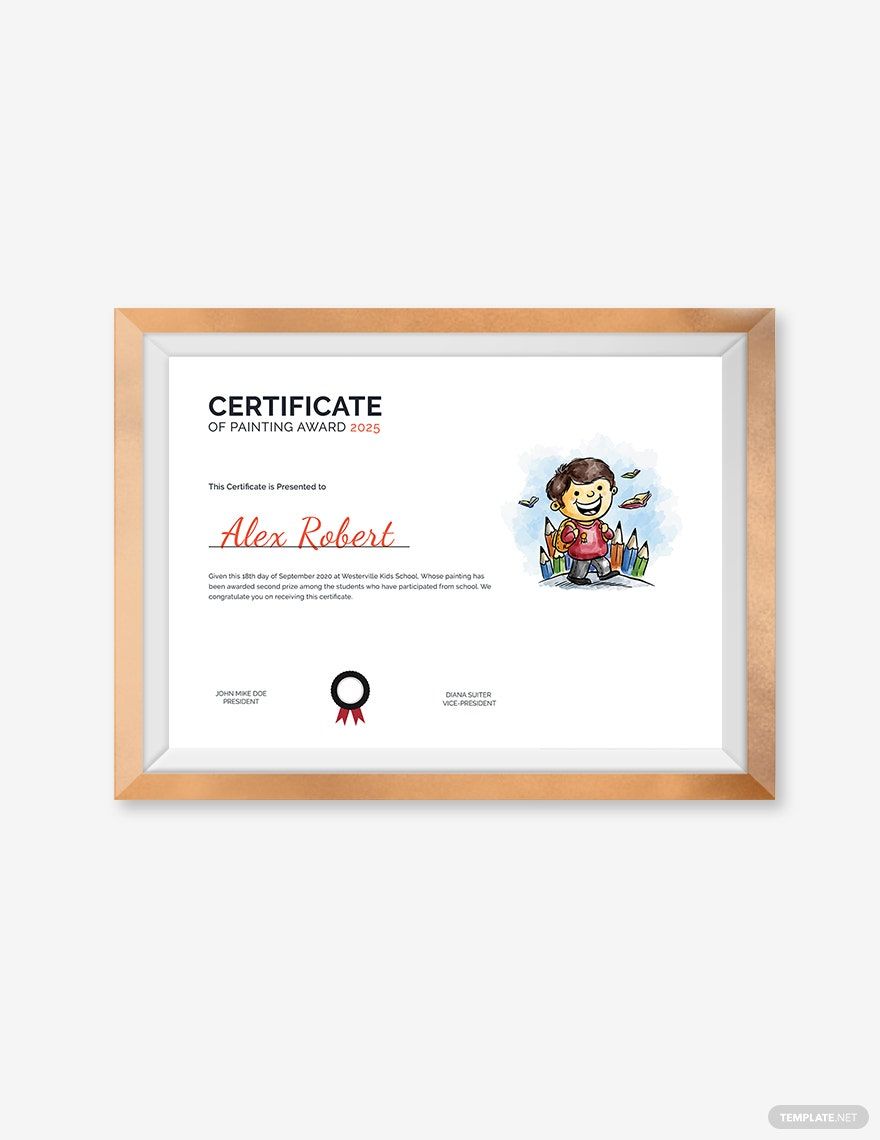 Certificate of Painting Award Template in Word, Google Docs, PSD, Apple Pages, Publisher, Outlook