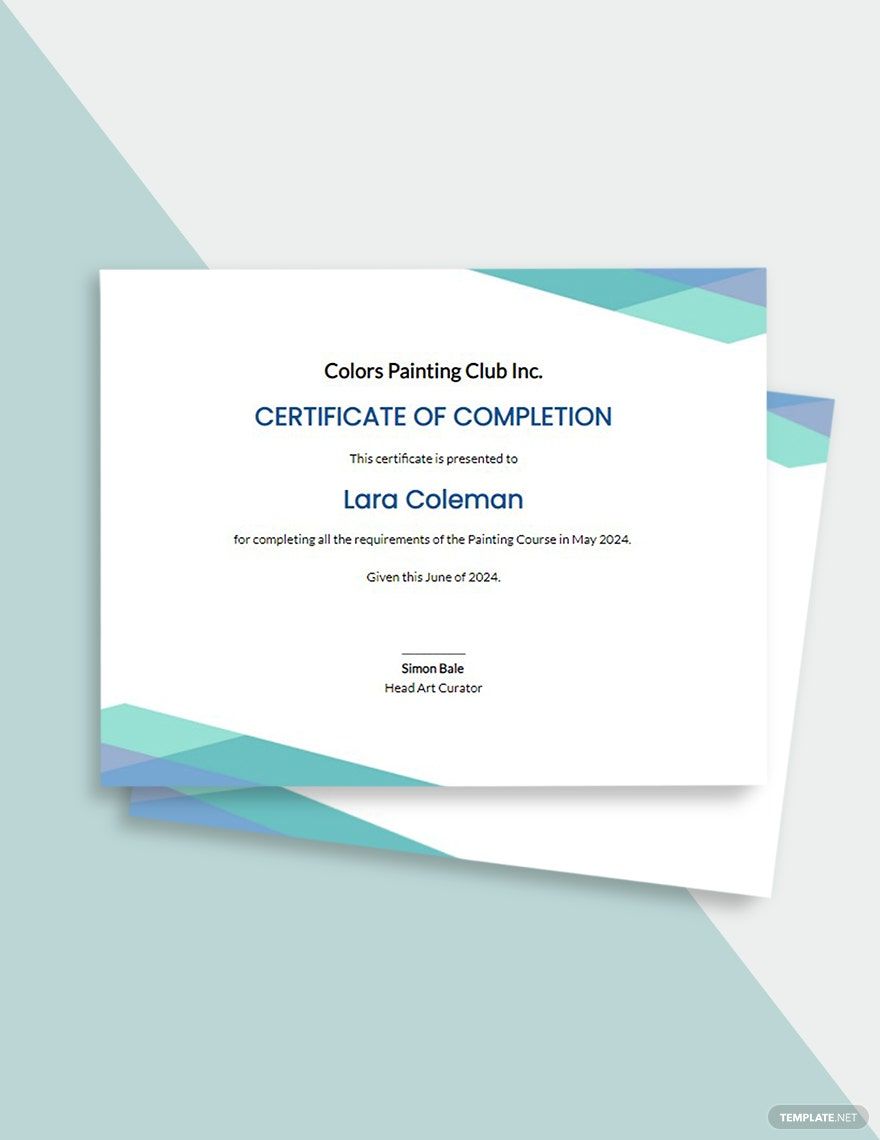 Free Painting Completion Certificate Template